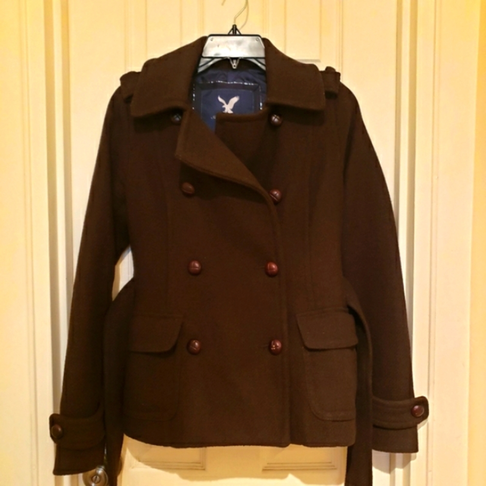 American Eagle belted brown wool coat XS